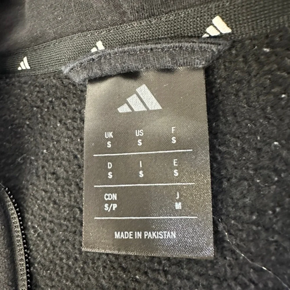 Adidas Mens Full Zip Hoodie Black Three Stripe Fleece Sweatshirt Small